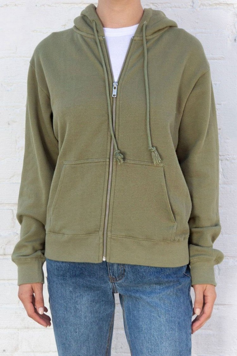 Sweat a Capuche Brandy Melville Christy Vert Olive | UDR-92883789